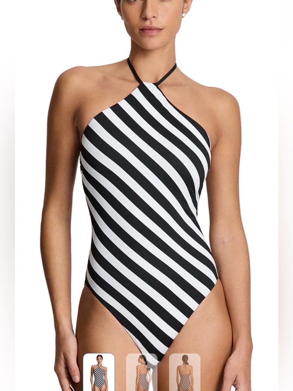 Ralph Lauren Kennedy Speed Stripe Modern High Neck Halter One-Piece Swimsuit sz6